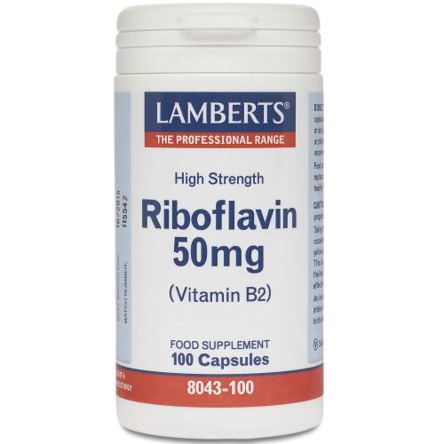Lamberts Riboflavin 50mg Vitamin B2 Συμπλήρωμα Διατροφής για τη Καλή Λειτουργία του Νευρικού Συστήματος & την Μείωση της Κόπωσης 100caps